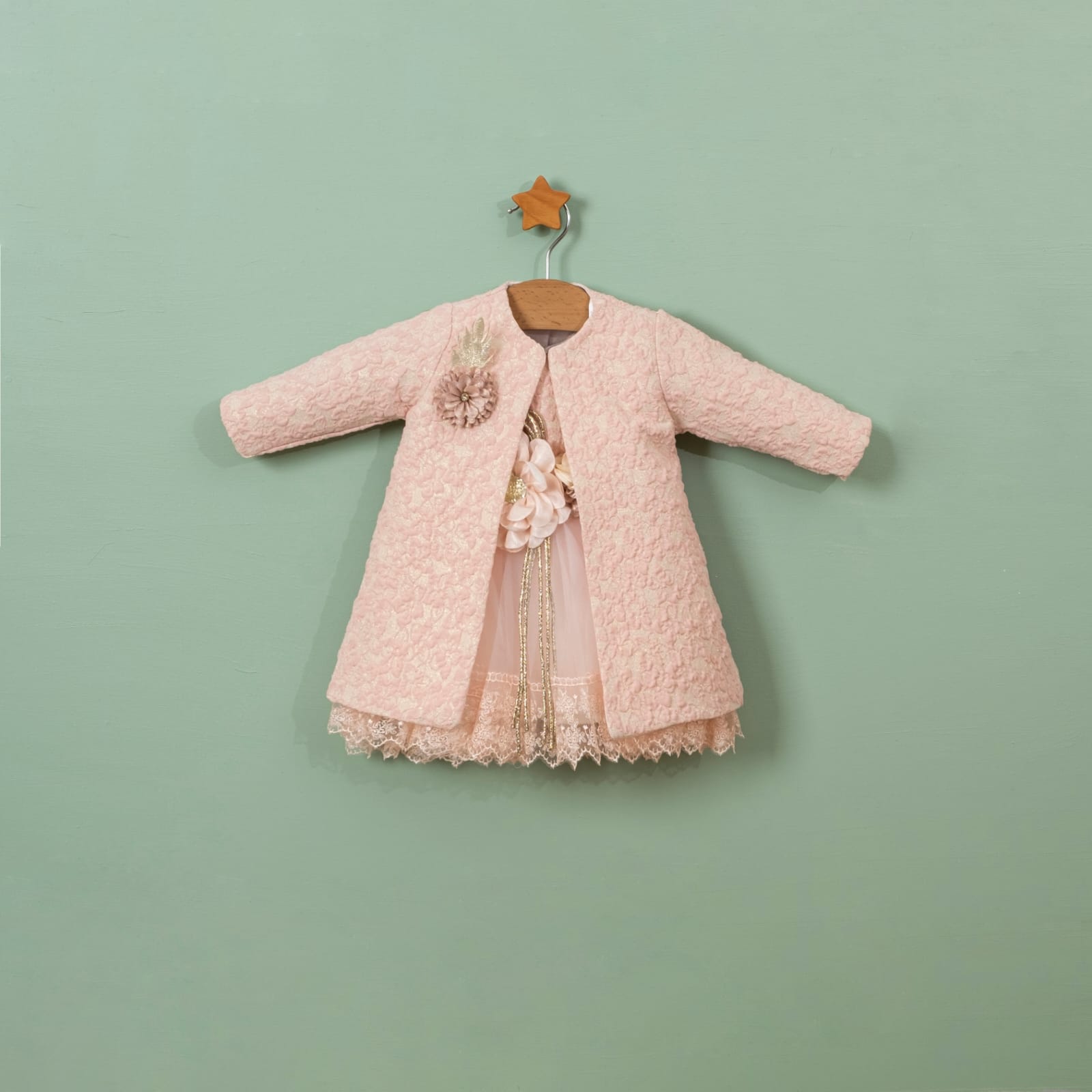 Baby Girls Two Piece Embossed Floral Coat & Dress Set (3-24M) - Junior Kids