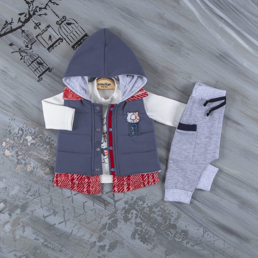 Baby Boys Three Piece Kitty Hooded Gillet Set (618M) Junior Kids