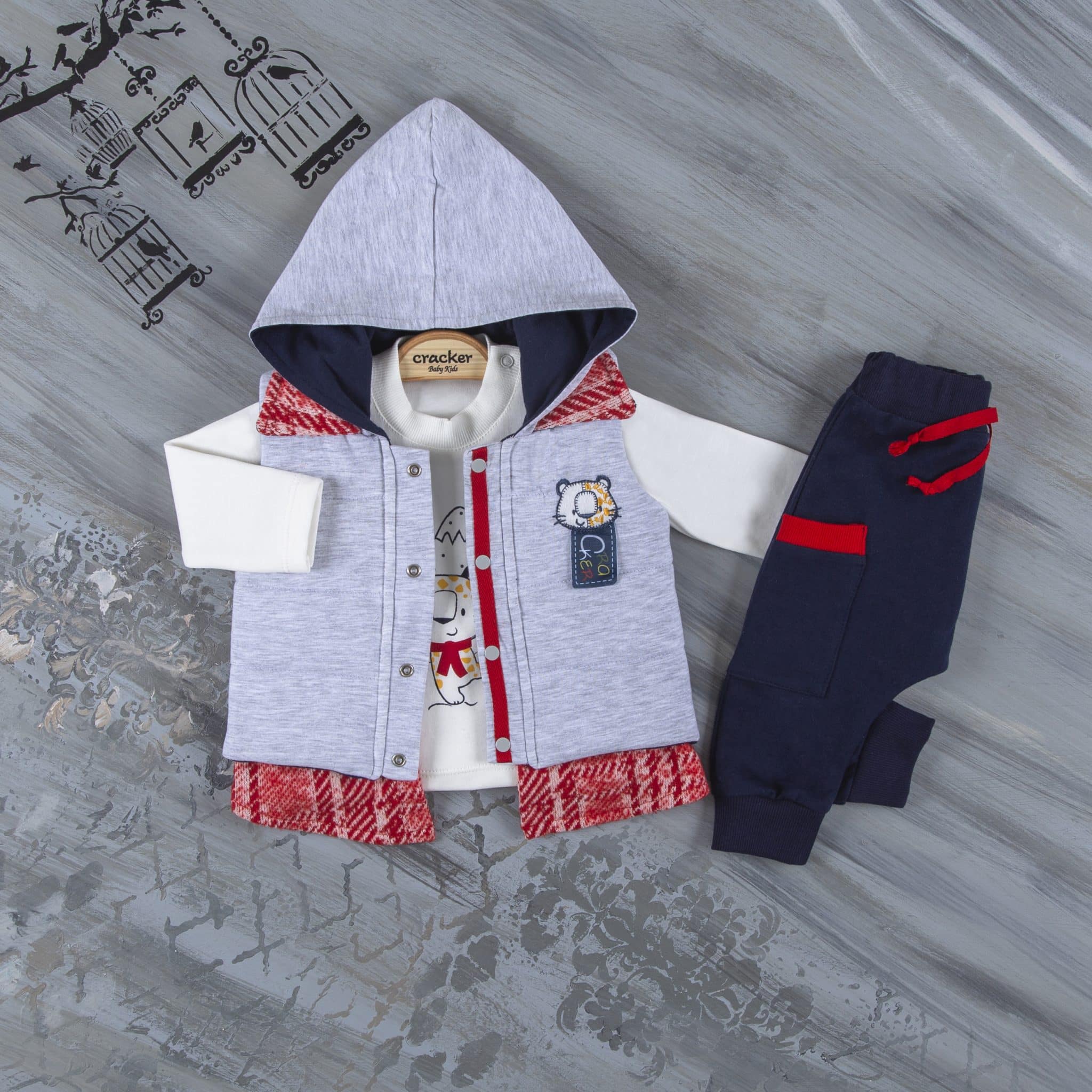 Baby Boys Three Piece Kitty Hooded Gillet Set (618M) Junior Kids