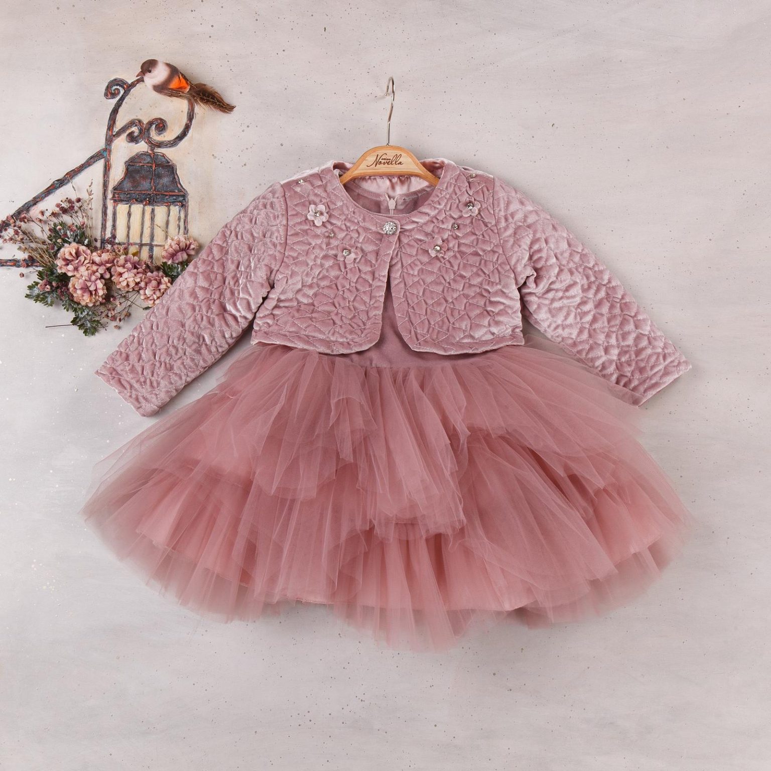 girls-two-piece-layered-net-velvet-dress-and-diamante-bolero-set-2-5y