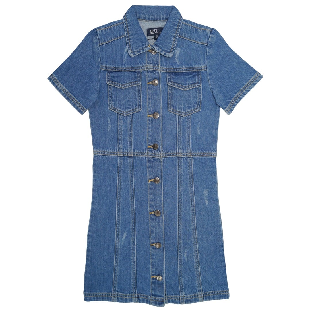 Girls Double Pocket Buttoned Denim Dress (5-13Y) - Junior Kids