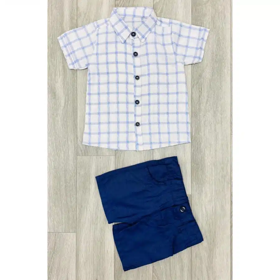The Hayes - Baby Unisex Solid Short Sleeved T-shirt + Checkerboard Shorts