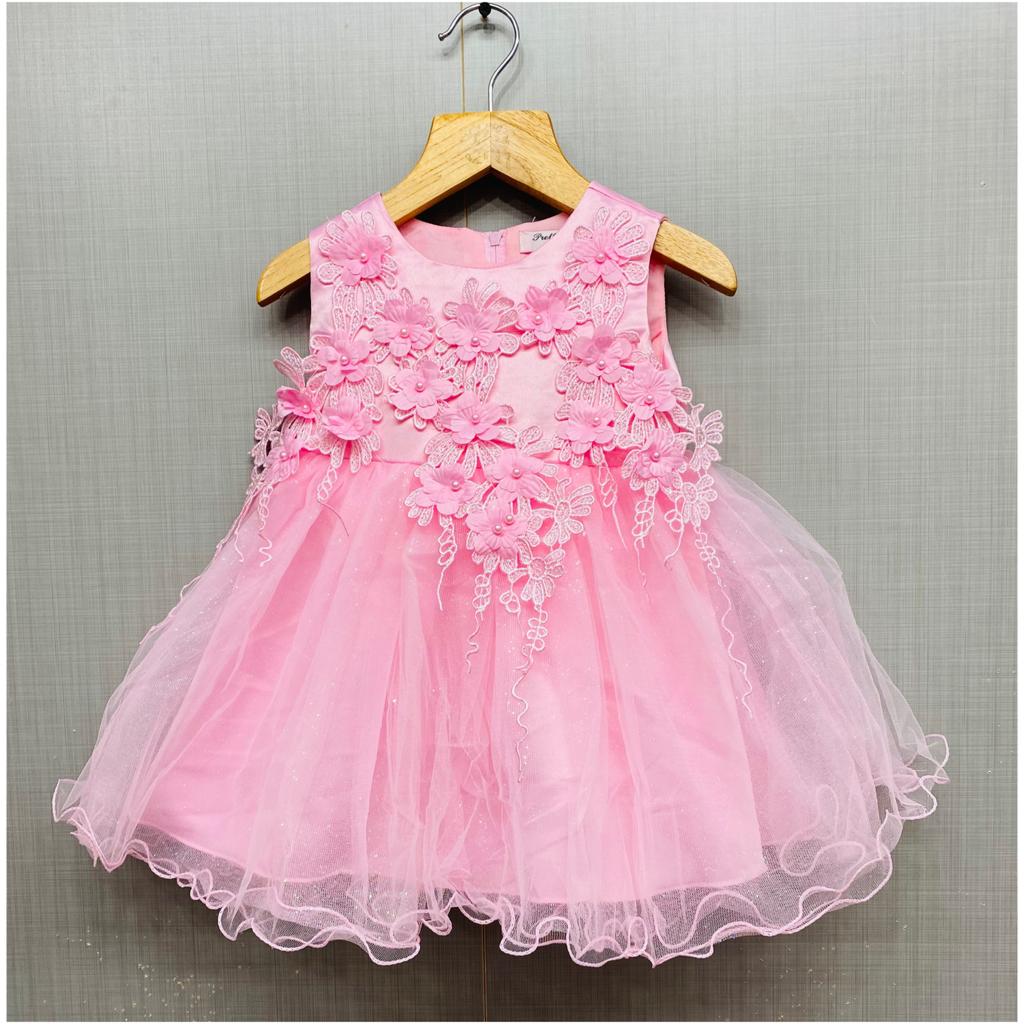 Baby Girls Flower Pearl Glitter Party Dress (6-36M) - Junior Kids