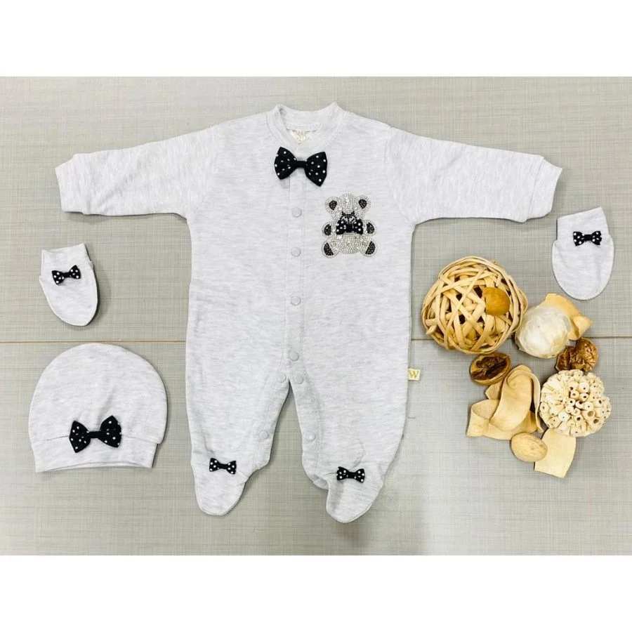 TEDDY GREY Baby Boys Diamante Teddy All in One Baby Grow with Hat & Mittens (3-9M)