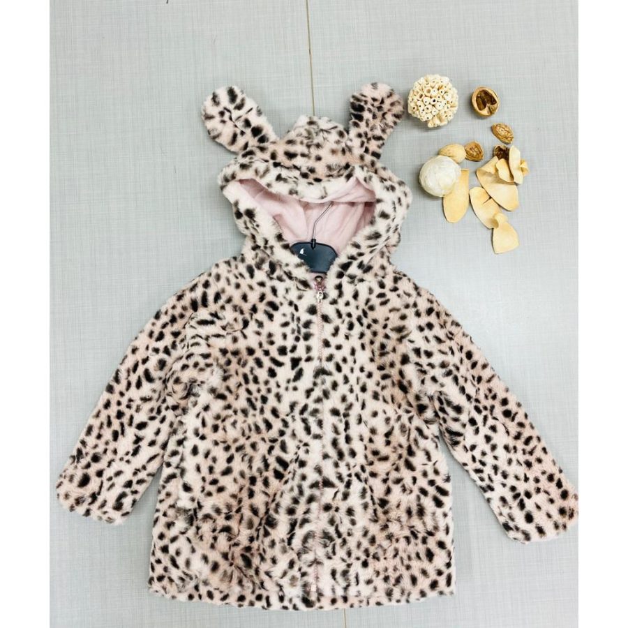 Girls Hooded Leopard Zip Fur Coat (4-14Y) - Junior Kids