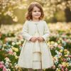 019 Girls Two Piece Pearl Jacquard Long Jacket & Layered Party Dress Set (2-12Y)