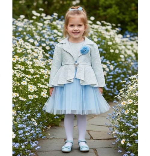Girls Polka Dot Long Jacket Jacquard Party Dress (2-12Y)