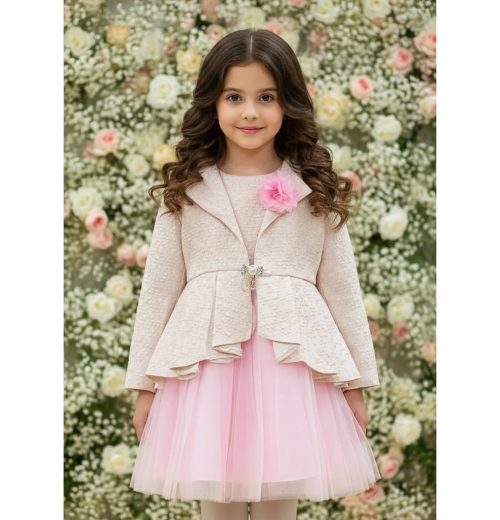 Girls Polka Dot Long Jacket Jacquard Party Dress (2-12Y)