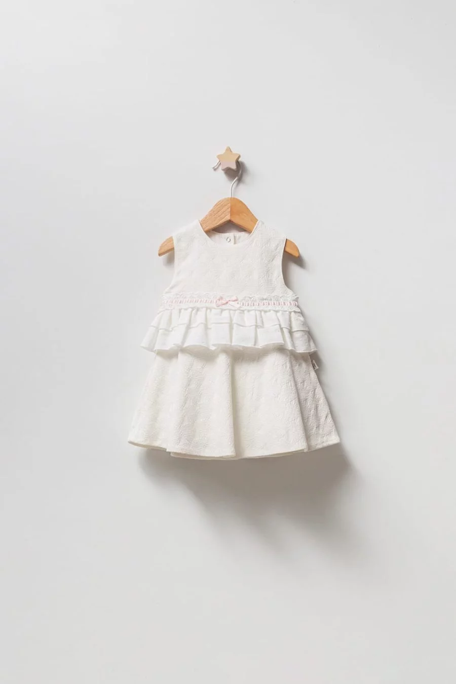 5146 white Baby Girls Layered Embossed Bow Dress (3-18M)