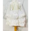 W0074 WHITE Girls Two Floral Layered Jacquard Party Dress with Shrug & Purse (2-12Y)