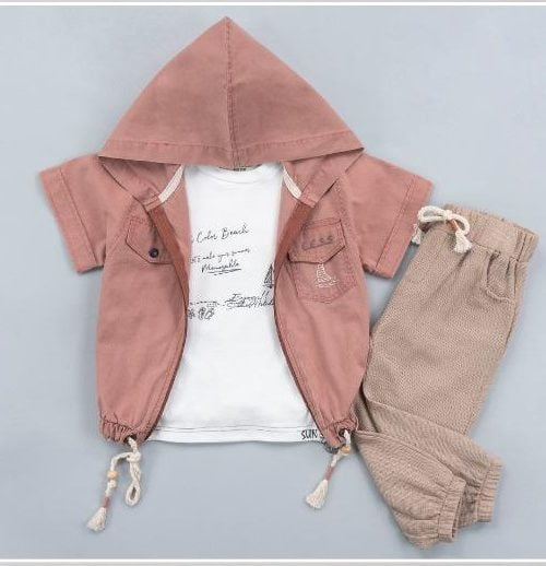 Boys Three Summer Hooded Shirt, T-Shirt & Bottoms Set (2-5Y)