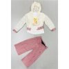 12957 Girls Three Piece Teddy Bear Print Crinkle Trousers Set with Net Cardigan (2-5Y)