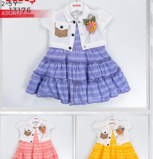 Girls Two Piece Layered Dress with Shrug (2-5Y)