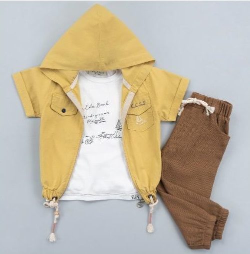 Boys Three Summer Hooded Shirt, T-Shirt & Bottoms Set (2-5Y)