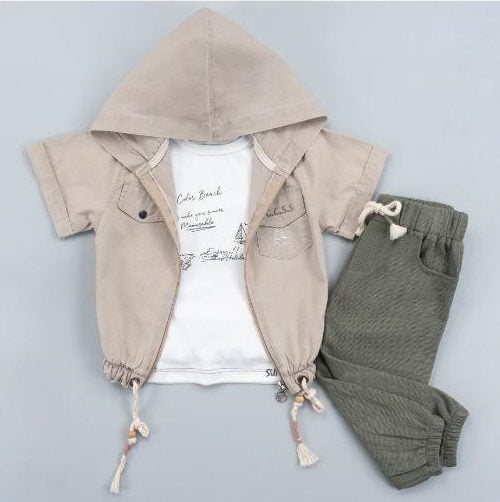 Boys Three Summer Hooded Shirt, T-Shirt & Bottoms Set (2-5Y)