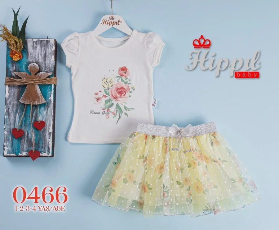 7 Girls Two Piece Floral Diamante Summer Skirt Set (1-4Y)