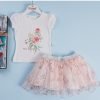 8 Girls Two Piece Floral Diamante Summer Skirt Set (1-4Y)