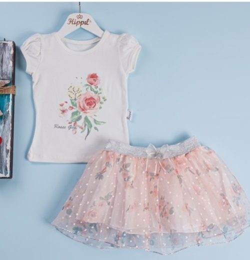 Girls Two Piece Floral Diamante Summer Skirt Set (1-4Y)