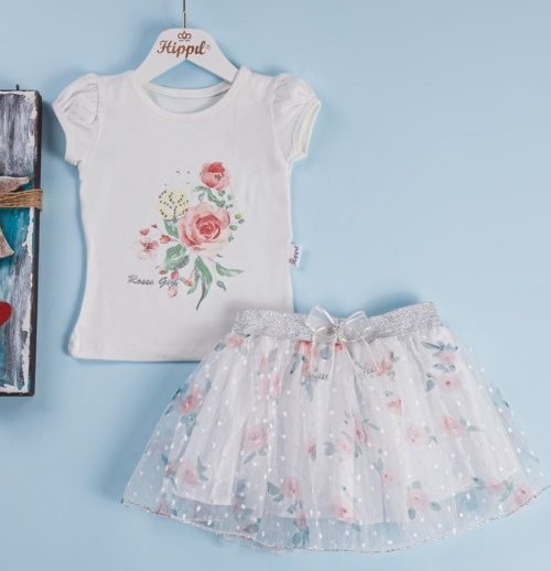 Girls Two Floral Diamante Summer Skirt Set (1-4Y)