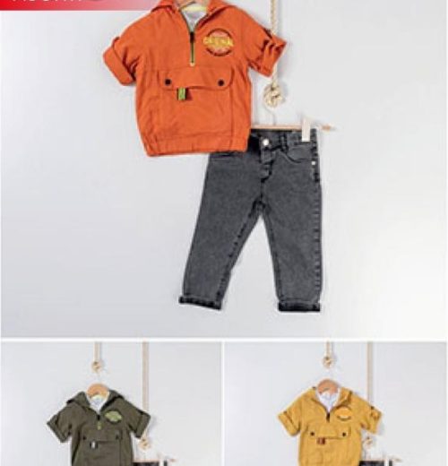 Boys Three Piece Half Zip Jacket, T Shirt & Denim Jeans Set (2-5Y)