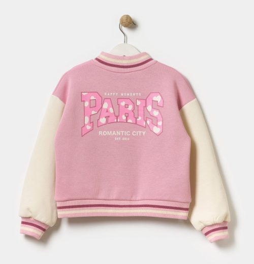 p jacket pink back Girls PARIS Embossed Baseball Jacket (5-12Y)