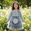 012 Girls Spotted Embossed Jacquard Layered Shrug Party Dress with Purse (2-12Y)