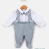 15523 grey Baby Boys Dungarees Bow Tie Spanish Romper (0-6M)