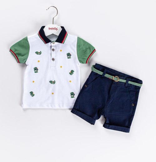 Baby Boys Embroidered Dinosaur Polo Shirt & Chino Shorts Set (9-24M)