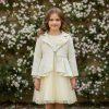 04 Girls Two Piece Floral Embossed Long Jacket Jacquard Party Dress (2-12Y)