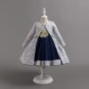 bc030 blue Girls Two Piece Floral Bow Jacquard Long Jacket & Party Dress Set (2-12Y)