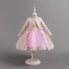 bc030 pink n Girls Two Piece Floral Bow Jacquard Long Jacket & Party Dress Set (2-12Y)