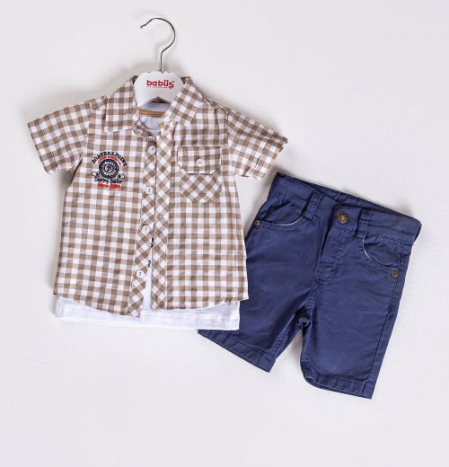 Baby Boys Three Piece Check Shirt, T-Shirt & Chino Shorts Set (9-24M)
