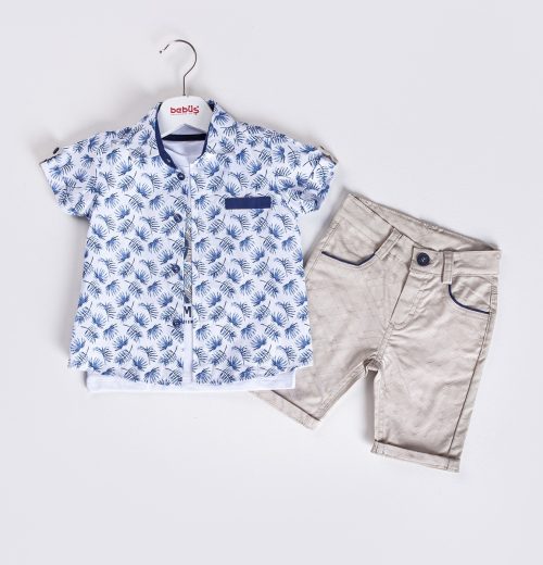 Baby Boys Three Piece Safari Print Shirt, T-Shirt & Chino Shorts Set (9-24M)