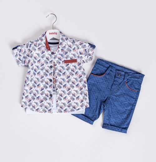 Baby Boys Three Piece Safari Print Shirt, T-Shirt & Chino Shorts Set (9-24M)