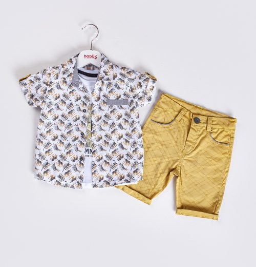 Baby Boys Three Piece Safari Print Shirt, T-Shirt & Chino Shorts Set (9-24M)