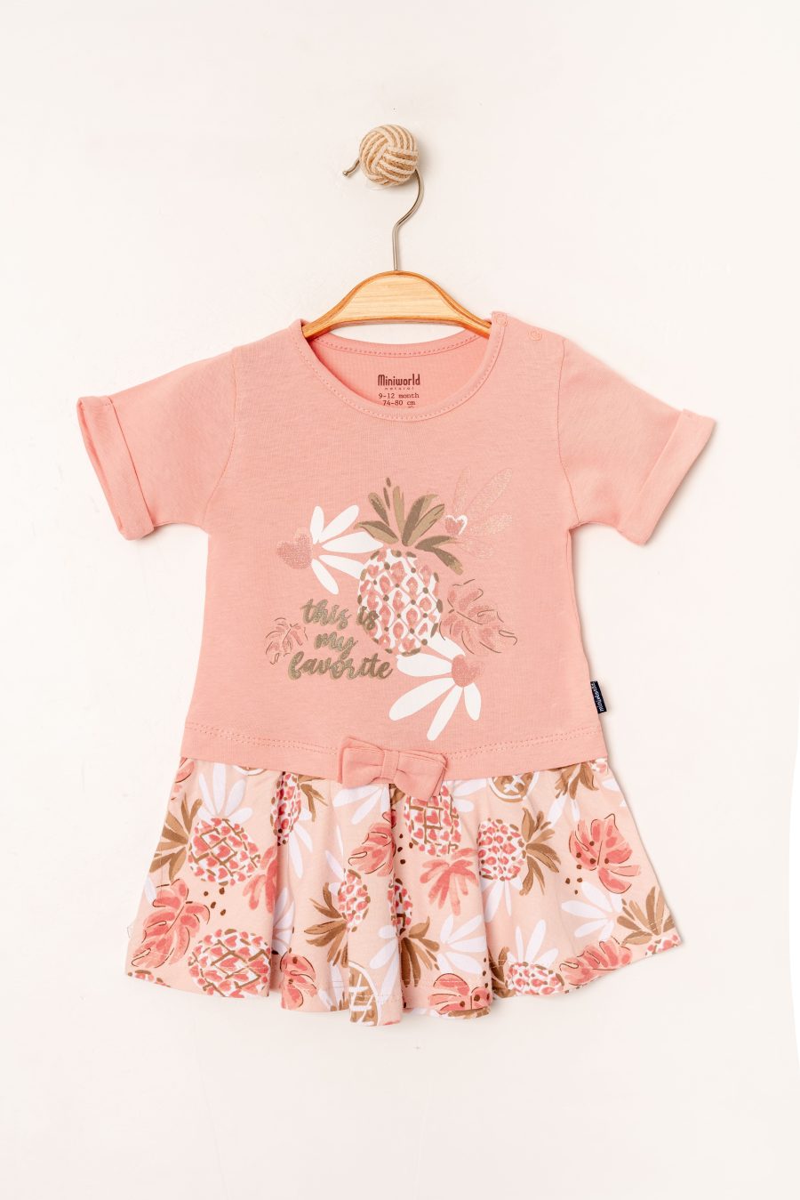 18659 pink scaled Baby Girls Short Sleeve Pineapple Bow Dress (6-24M)