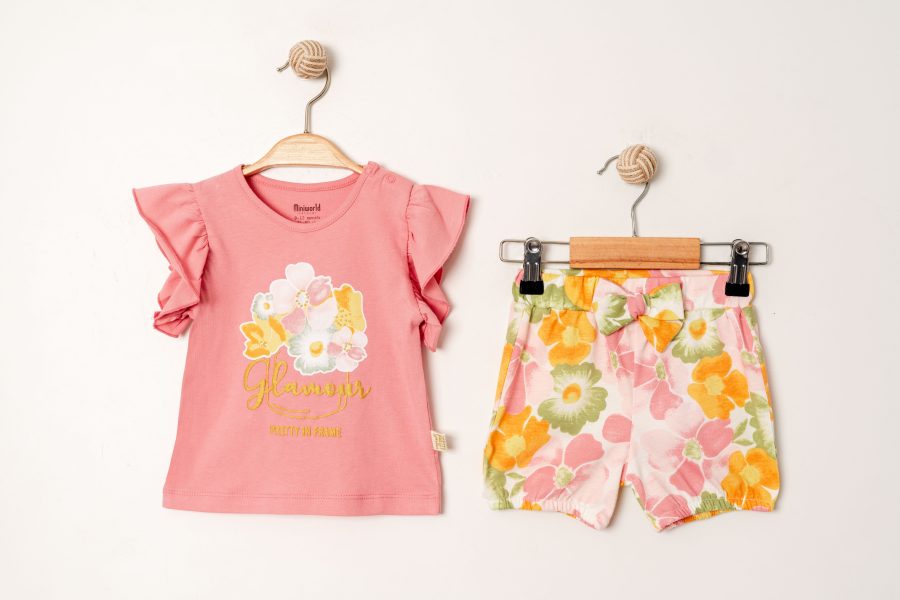 18662 rose scaled Baby Girls Two Piece "Glamour" Floral Printed T-Shirt & Shorts Set (6-24M)
