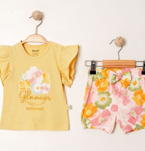 Baby Girls Two Piece "Glamour" Floral Printed T-Shirt & Shorts Set (6-24M)
