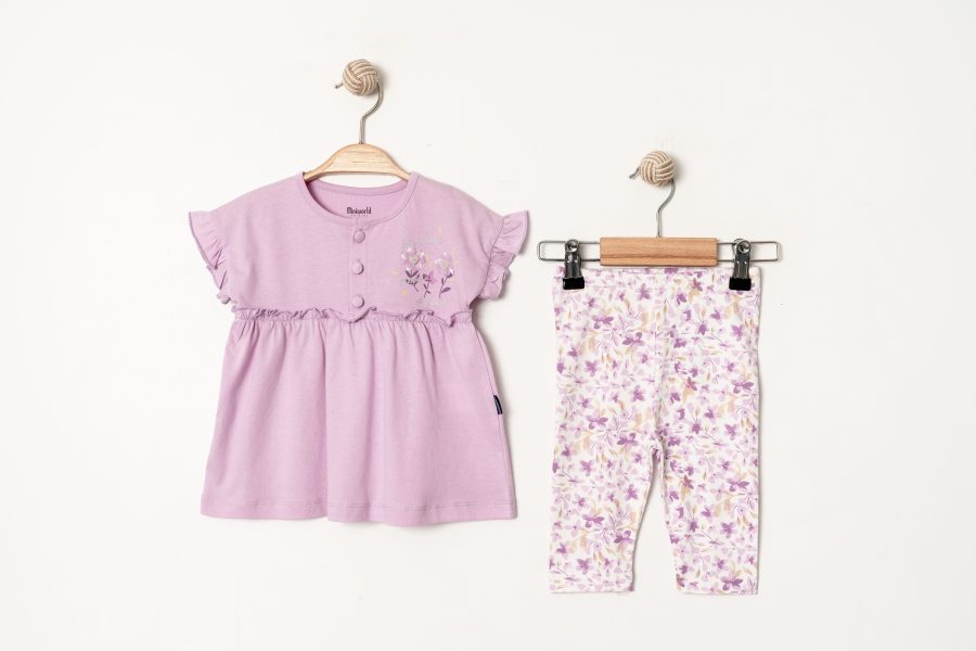18669 lilac scaled Baby Girls Two Piece Floral Dress & Leggings Set (6-24M)
