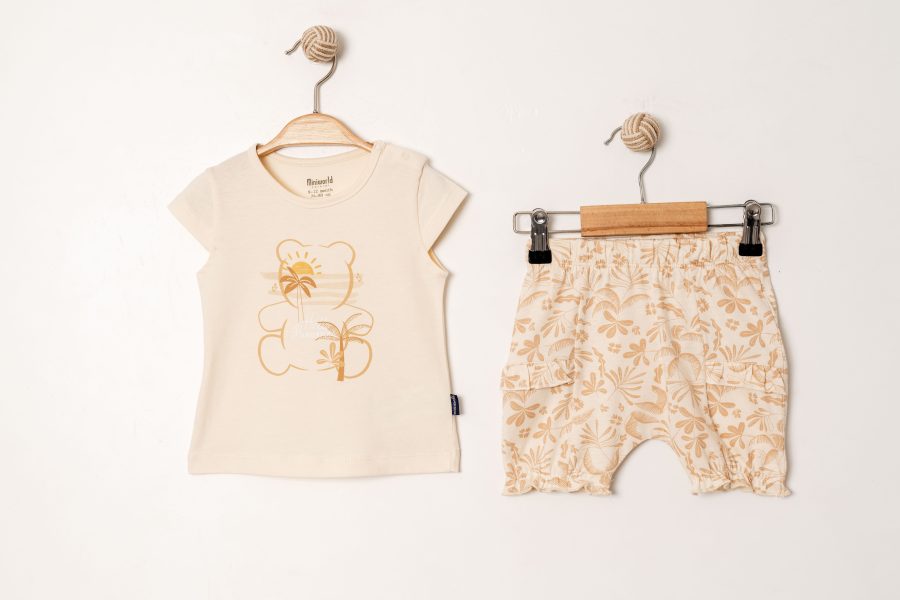 18671 beige scaled Baby Girls Two Piece Teddy Bear T-Shirt & Floral Bottoms Set (6-24M)