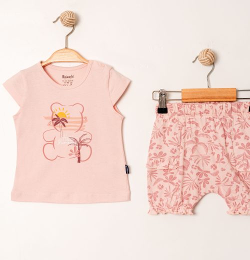Baby Girls Two Piece Teddy Bear T-Shirt & Floral Bottoms Set (6-24M)
