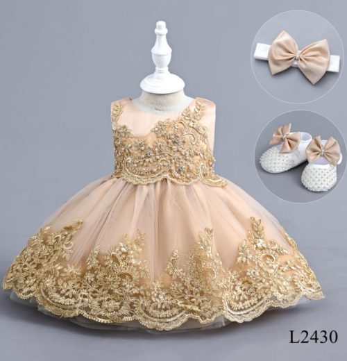 Baby Girls Embroidered Diamante Pearl Party Dress with Shoes and Headband (6-24M)
