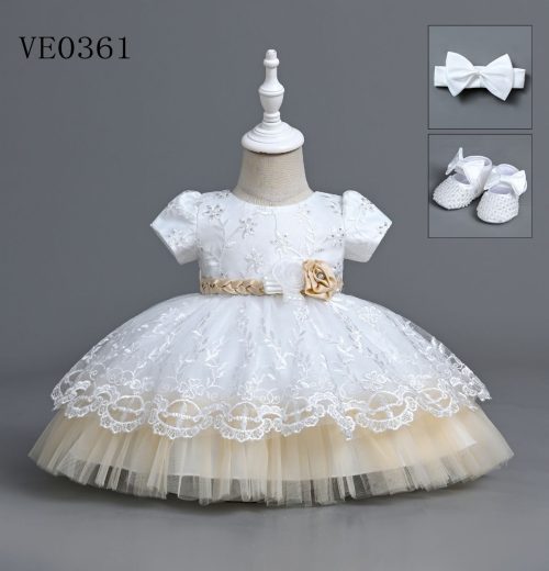 Baby Girls Embroidered Sequin Party Dress with Shoes and Headband (6-24M)