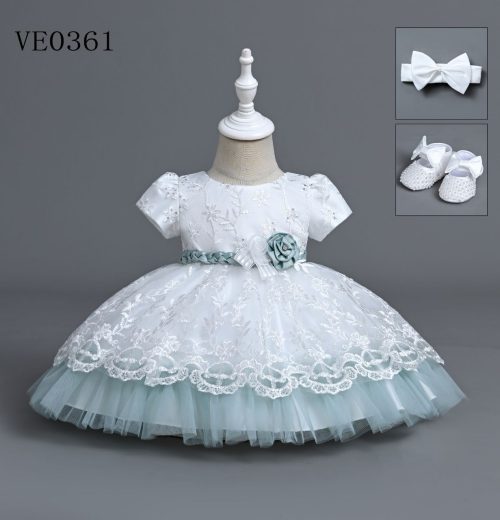 Baby Girls Embroidered Sequin Party Dress with Shoes and Headband (6-24M)