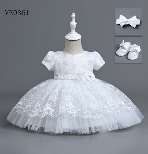 Baby Girls Embroidered Sequin Party Dress with Shoes and Headband (6-24M)
