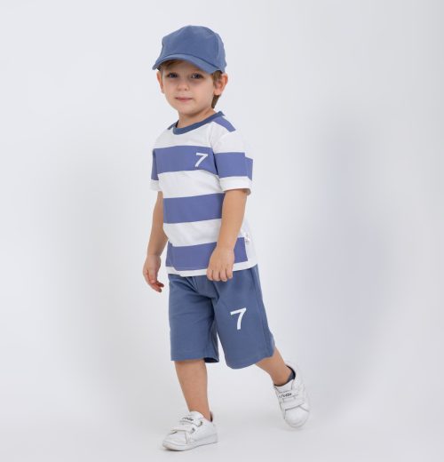 Boys Two Piece Stripe T-Shirt & Shorts Set with Cap (2-5Y)