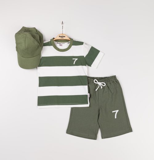 Boys Two Piece Stripe T-Shirt & Shorts Set with Cap (2-5Y)