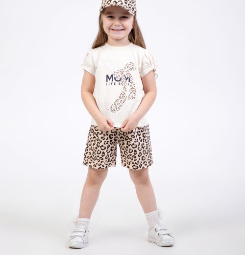 Girls Two Piece Leopard Print Shorts Set with Cap (2-5Y)