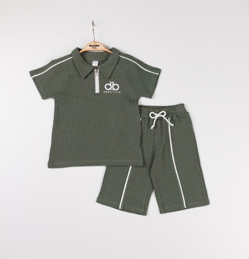 Boys Two Piece Printed Piping Short Set (2-5Y)