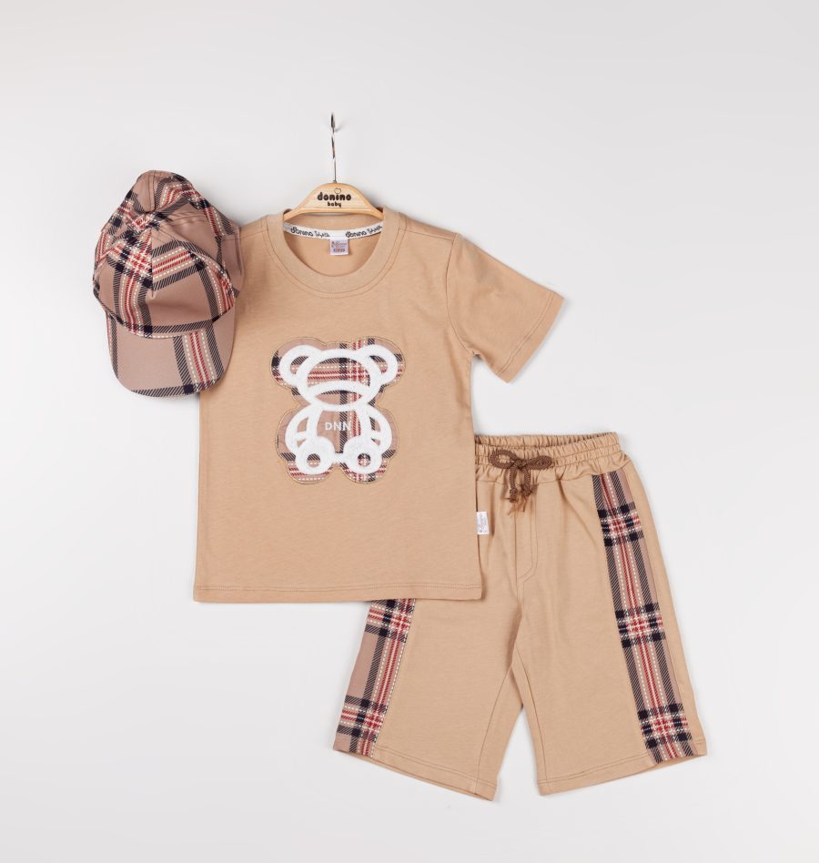 IMG 83578 scaled Boys Two Piece Teddy Check T-Shirt & Shorts Set with Cap (2-5Y)